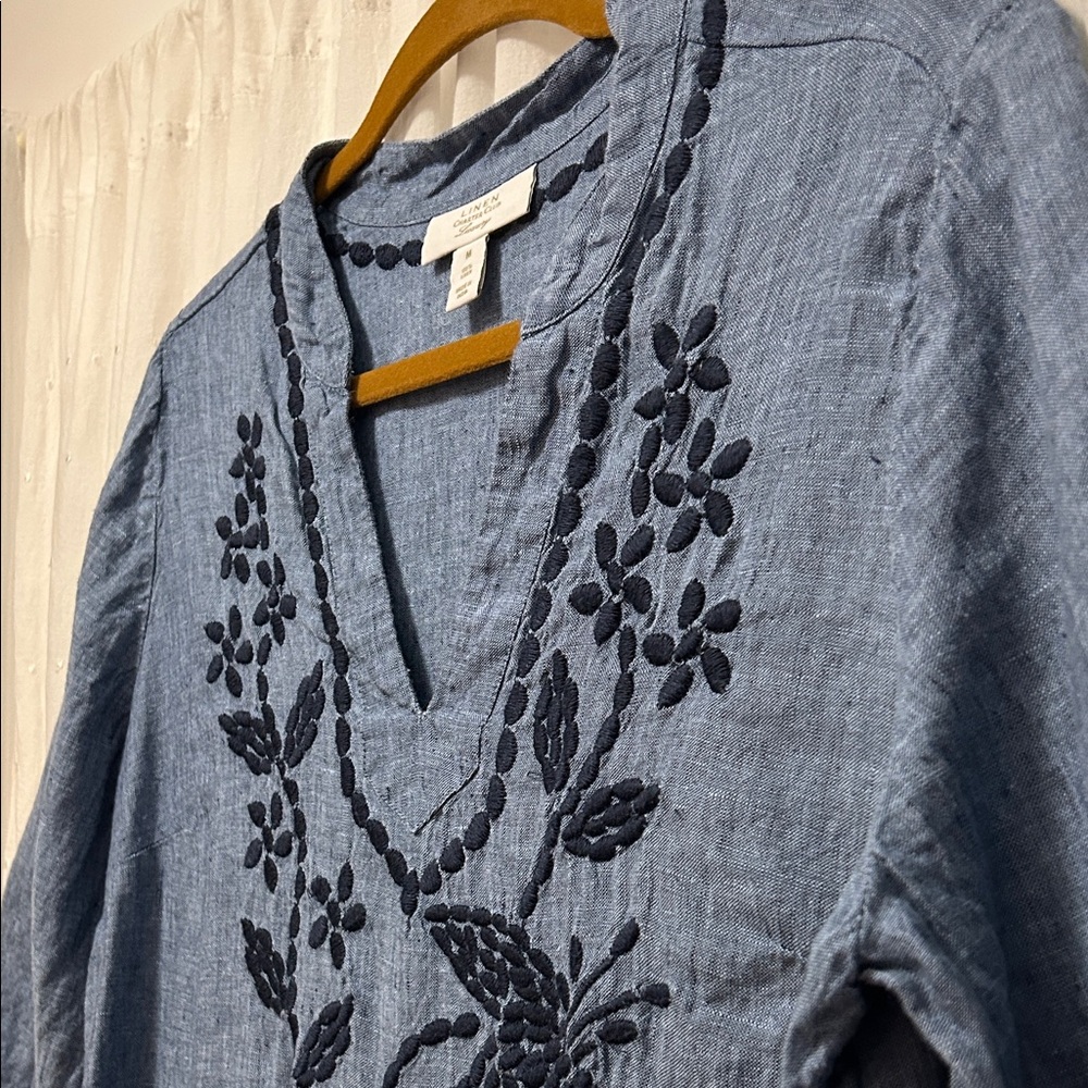 Charter Club Linen Floral Embroidered Tunic Women's M Coastal Resort Beach - Picture 4 of 14